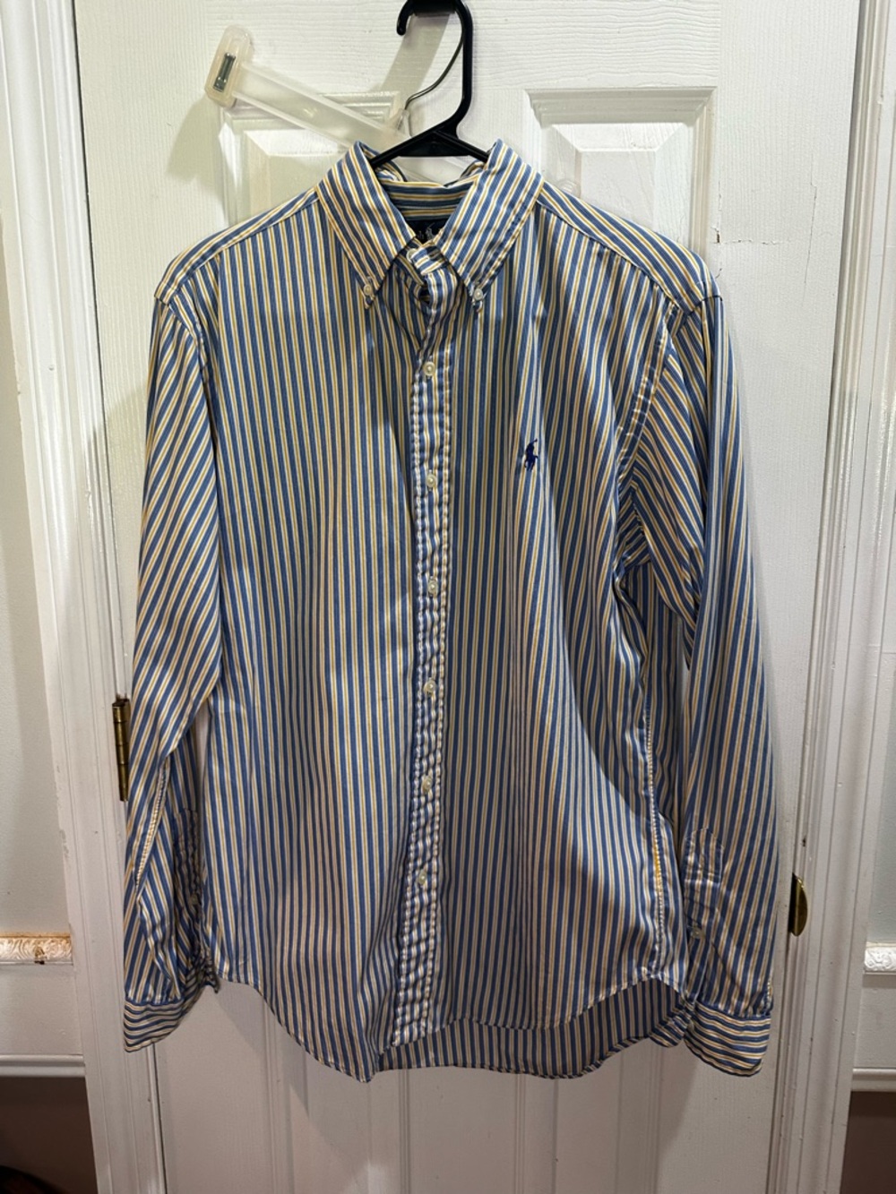 Ralph Lauren Classic Fit Blue Yellow Striped Long Sleeve Button Down Shirt Small